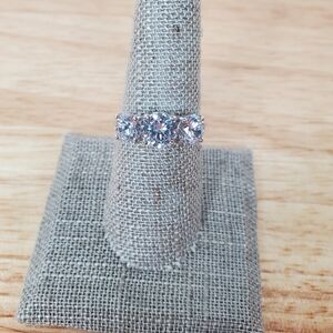 Vintage 925 Sterling Silver CZ Ring Narrow Band Three Stones RJ Size 8